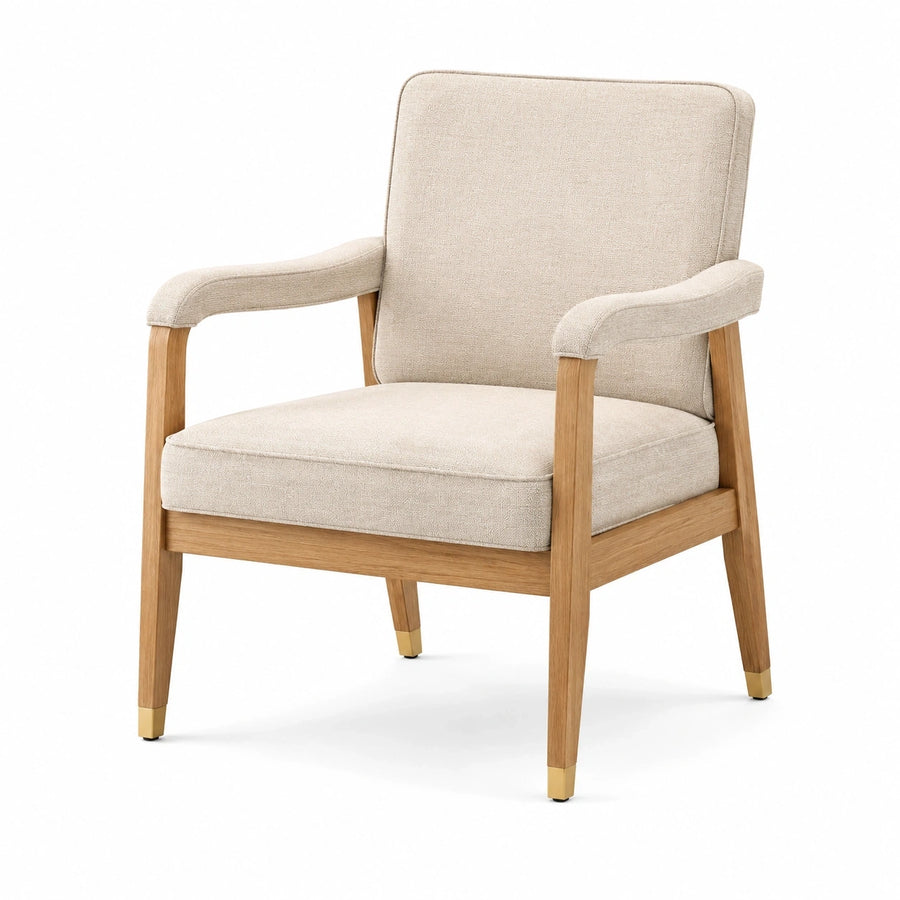 Fauteuil contemporain en tissu bouclette beige avec structure en bois, dimensions 68x75x92 cm, par Aqvirel.