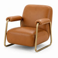 Fauteuil Aqvirel en revêtement aspect cuir marron avec structure métallique dorée, style contemporain, dimensions 75x82x86 cm