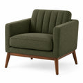 Fauteuil rétro en tissu bouclette vert avec pieds en bois, dimensions 85x82x88 cm, par Aqvirel.