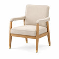 Fauteuil contemporain en tissu bouclette beige avec structure en bois, dimensions 68x75x92 cm, par Aqvirel.