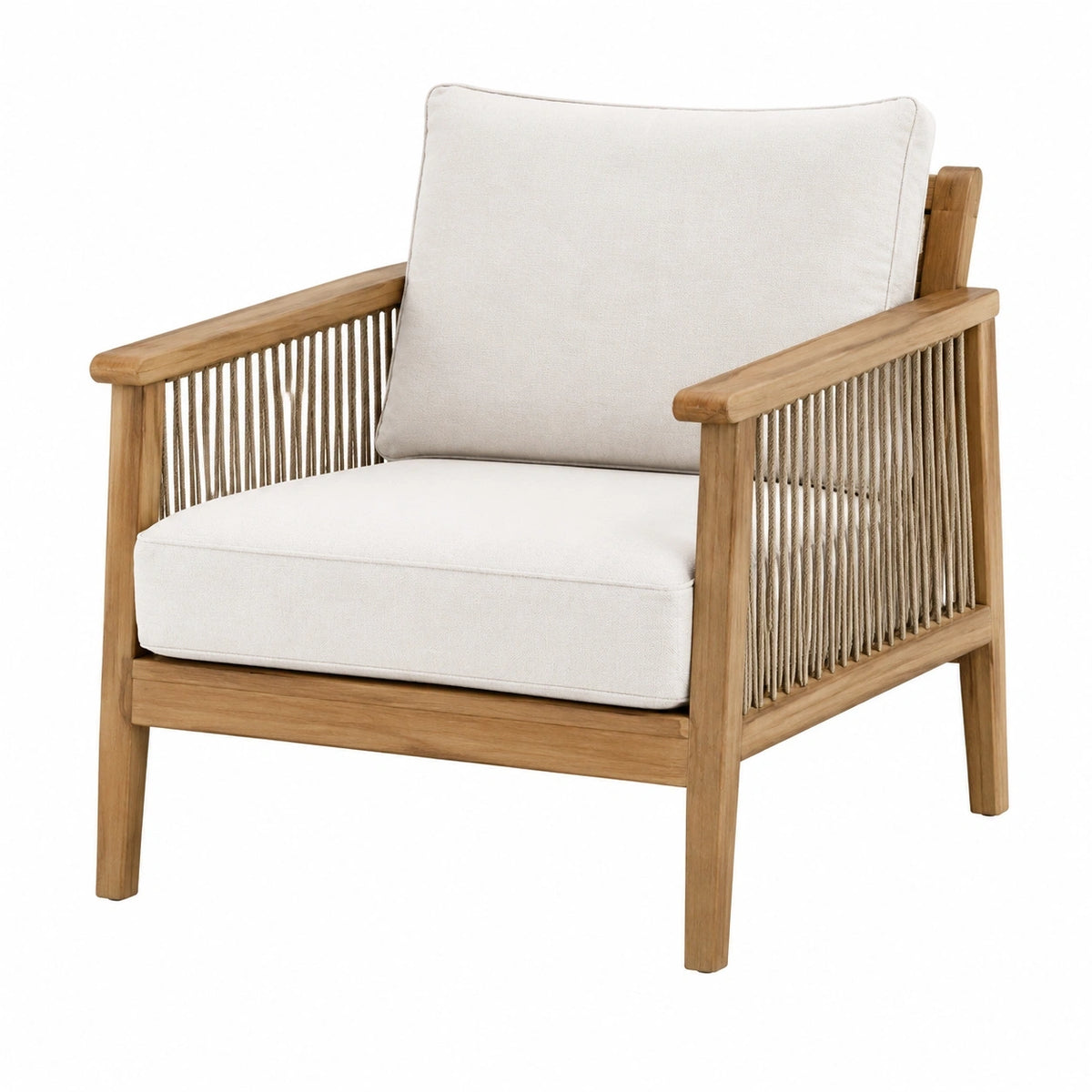 Fauteuil Aqvirel en bois avec cordage beige, style naturel, dimensions 75x80x82 cm, avec accoudoirs.