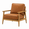 Fauteuil Aqvirel en bois et revêtement aspect cuir camel, style moderne avec accoudoirs, dimensions 75x85x90 cm.