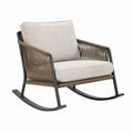 Fauteuil à bascule Aqvirel en métal noir avec cordage marron et assise beige, style contemporain, dimensions 78x90x92 cm.