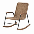 Fauteuil à bascule Aqvirel en fibres tressées marron avec structure métallique, dimensions 95x65x105 cm.