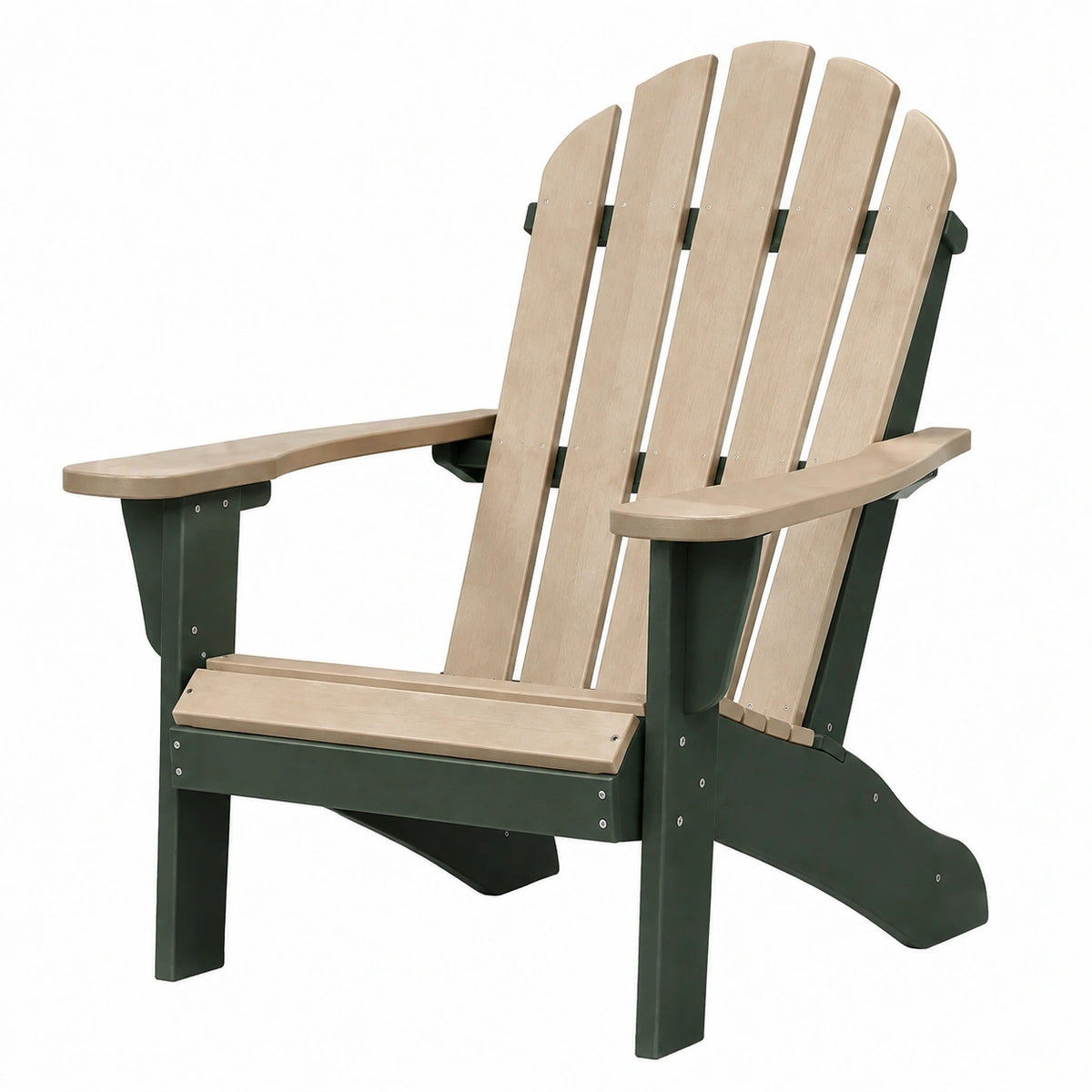 Fauteuil Adirondack Aqvirel en HDPE vert foncé et beige, style classique, dimensions 83x80x98 cm, fauteuil de jardin confortable