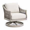 Fauteuil de jardin pivotant Aqvirel en métal et corde taupe, dimensions 76x82x88 cm, design contemporain, assise confortable.