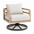 Fauteuil de jardin pivotant Aqvirel en bois naturel et tissu beige, style contemporain, dimensions 85x85x86 cm.