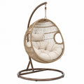 Fauteuil suspendu en rotin beige Aqvirel, 105x105x195 cm, avec support en acier, style bohème, pour intérieur ou extérieur.