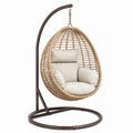 Fauteuil suspendu bohème en fibres tressées beige avec support en métal, dimensions 105x105x195 cm, par Aqvirel.