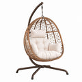 Fauteuil suspendu Aqvirel en rotin marron avec support en acier, dimensions 105x105x195 cm, pour intérieur.