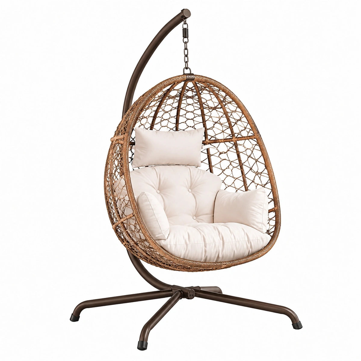 Fauteuil suspendu Aqvirel en rotin marron avec support en acier, dimensions 105x105x195 cm, pour intérieur.