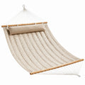 Hamac beige en coton de 320 x 120 cm avec barres en bois, style bohème, pour extérieur, marque Aqvirel.